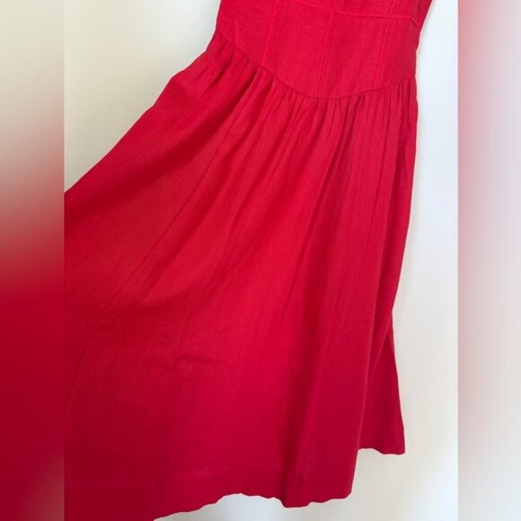 NEW Reformation Katarin Linen Midi Dress Lipstick Red Lace Detail | US 2 UK 6 - Picture 14 of 15